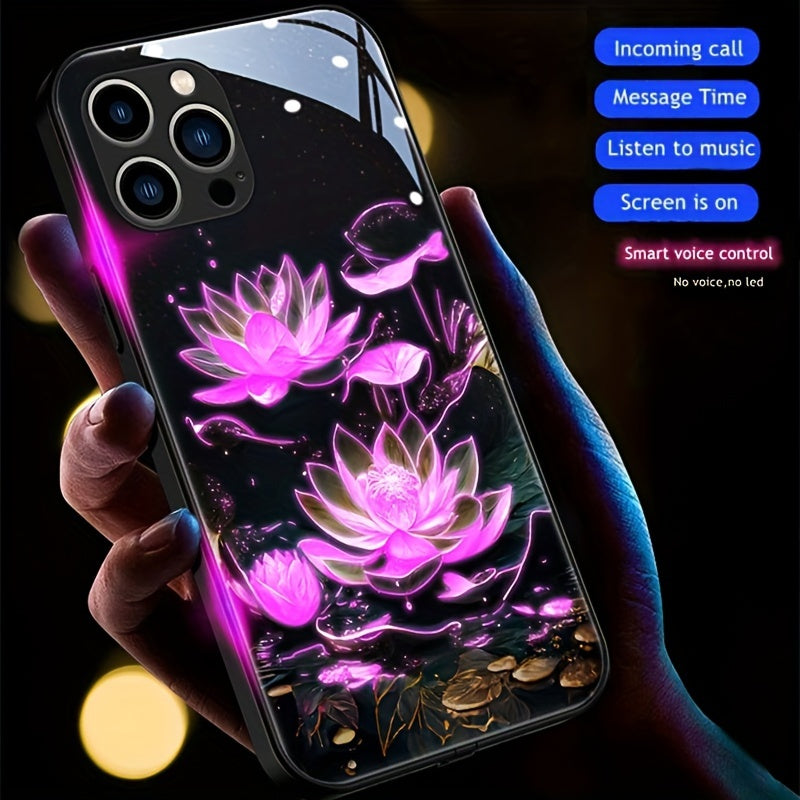 A Uniquely Beautiful Floral Pattern Phone Case with LED Lights, Compatible with S24 Ultra/S22 Ultra/S23 Ultra/S21 Ultra/Ip16Promax/Ip15Promax/Ip13Promax, Featuring a Glowing Voice-Controlled Protective Cover, Elegant Daytime